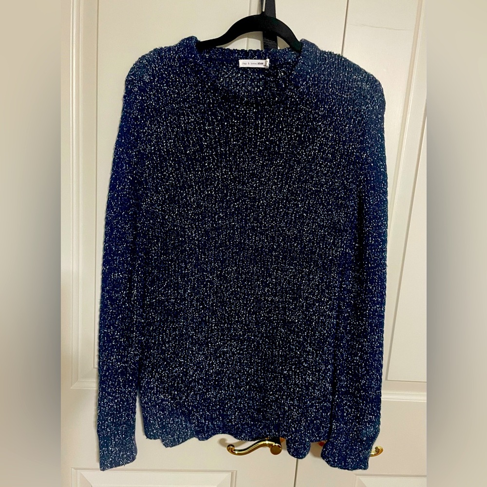 Rag & Bone Navy and White Speckled Marina Crew Neck Pullover Sweater size small